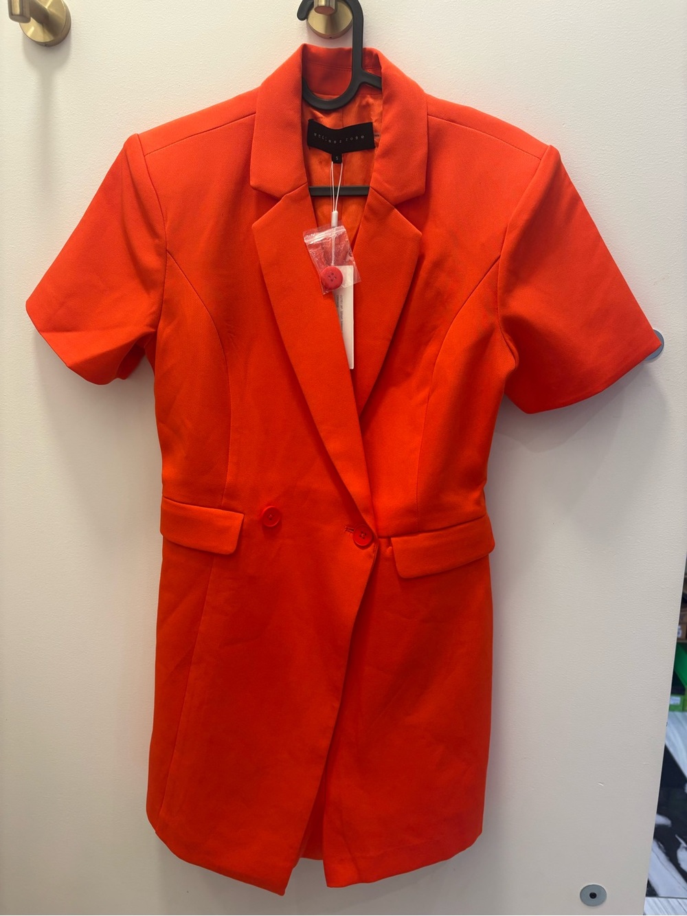 Short-Sleeve Orange Tailored Blazer Dress